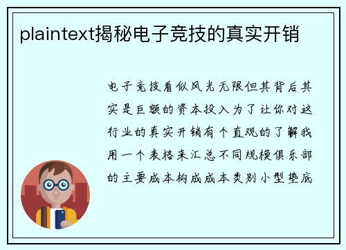 plaintext揭秘电子竞技的真实开销