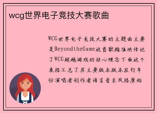 wcg世界电子竞技大赛歌曲
